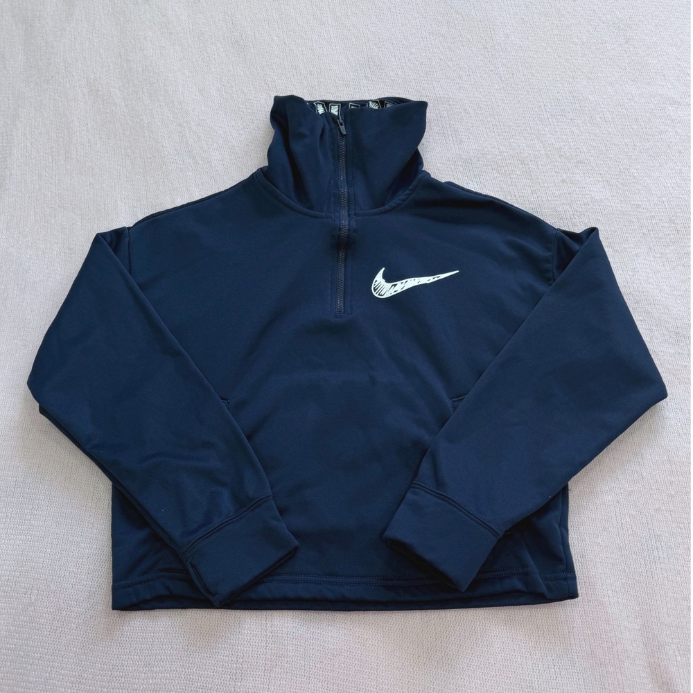 Nike Dri-Fit Quarter Zip Pullover Mens M Navy Blue Loose Fit Sweatshirt